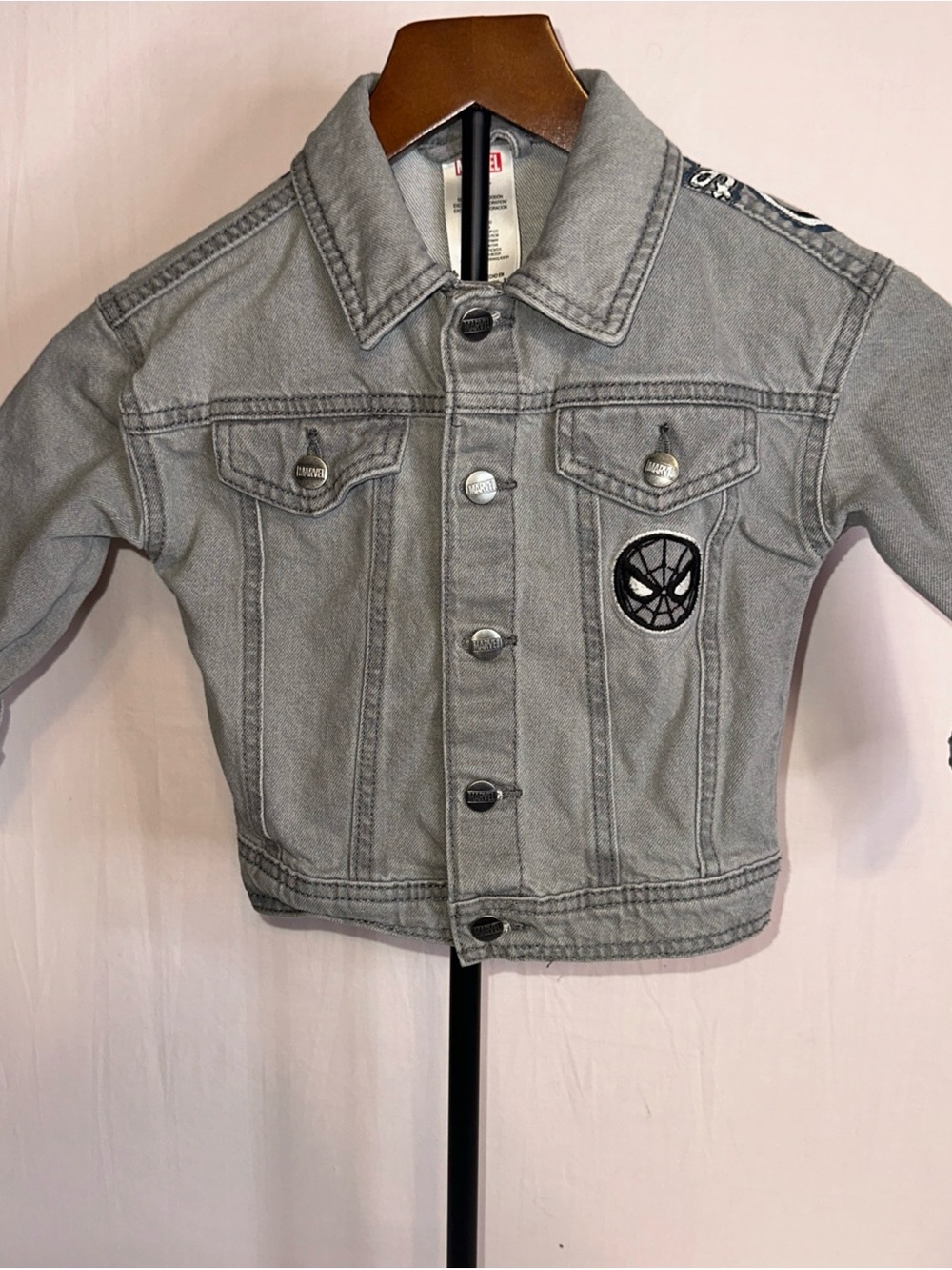 Marvel Kids Grey Denim 100% Cotton Jacket with Spider Emblem